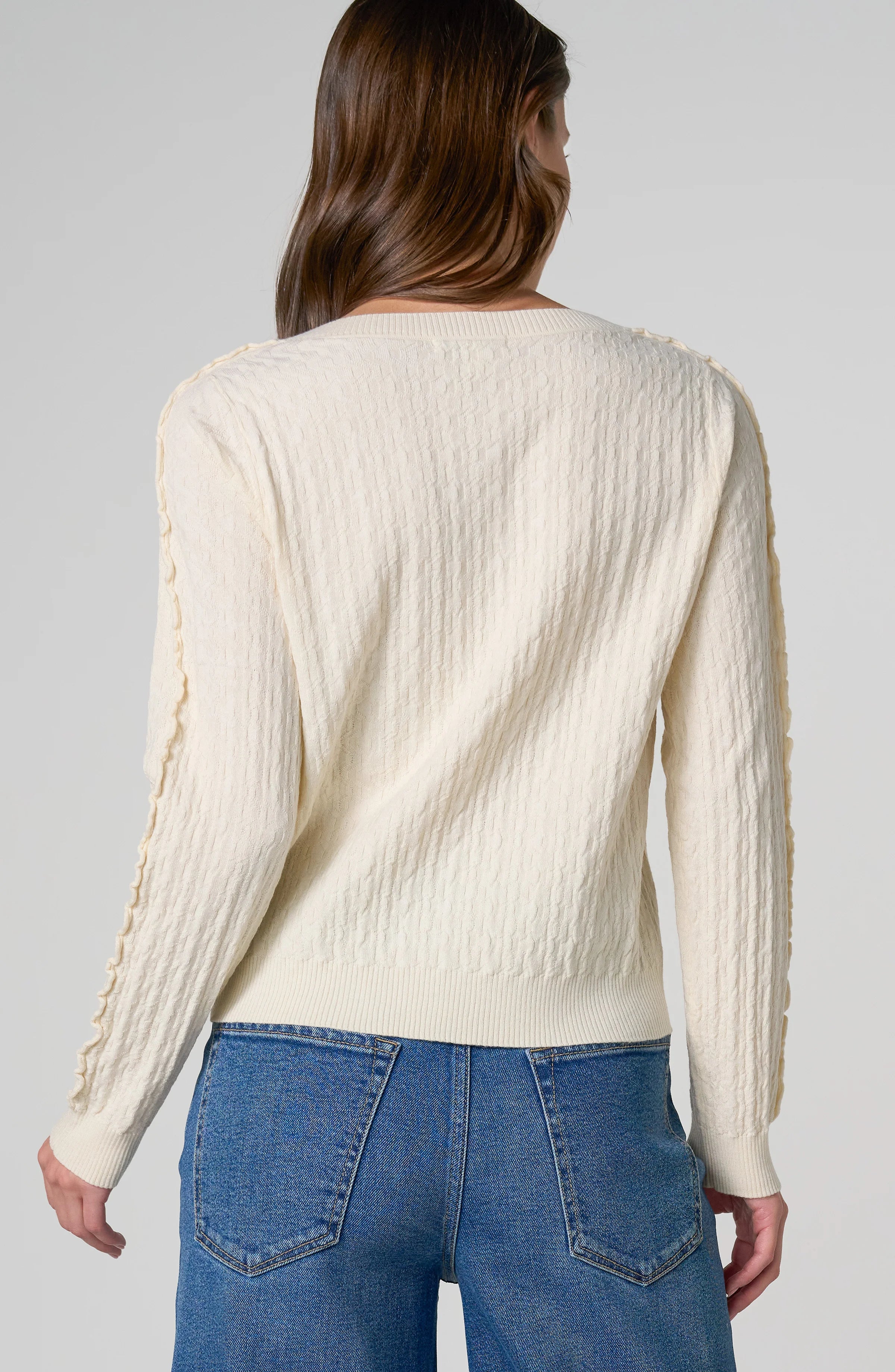 BUTTON FRONT CARDIGAN SWEATER W/ RUFFLES - Image 3