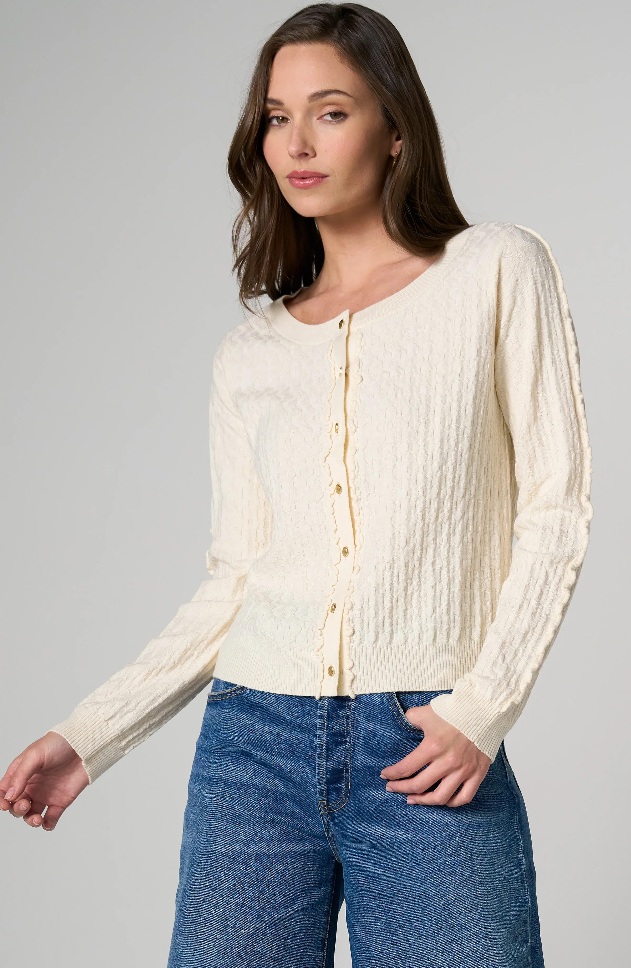 BUTTON FRONT CARDIGAN SWEATER W/ RUFFLES - Image 4