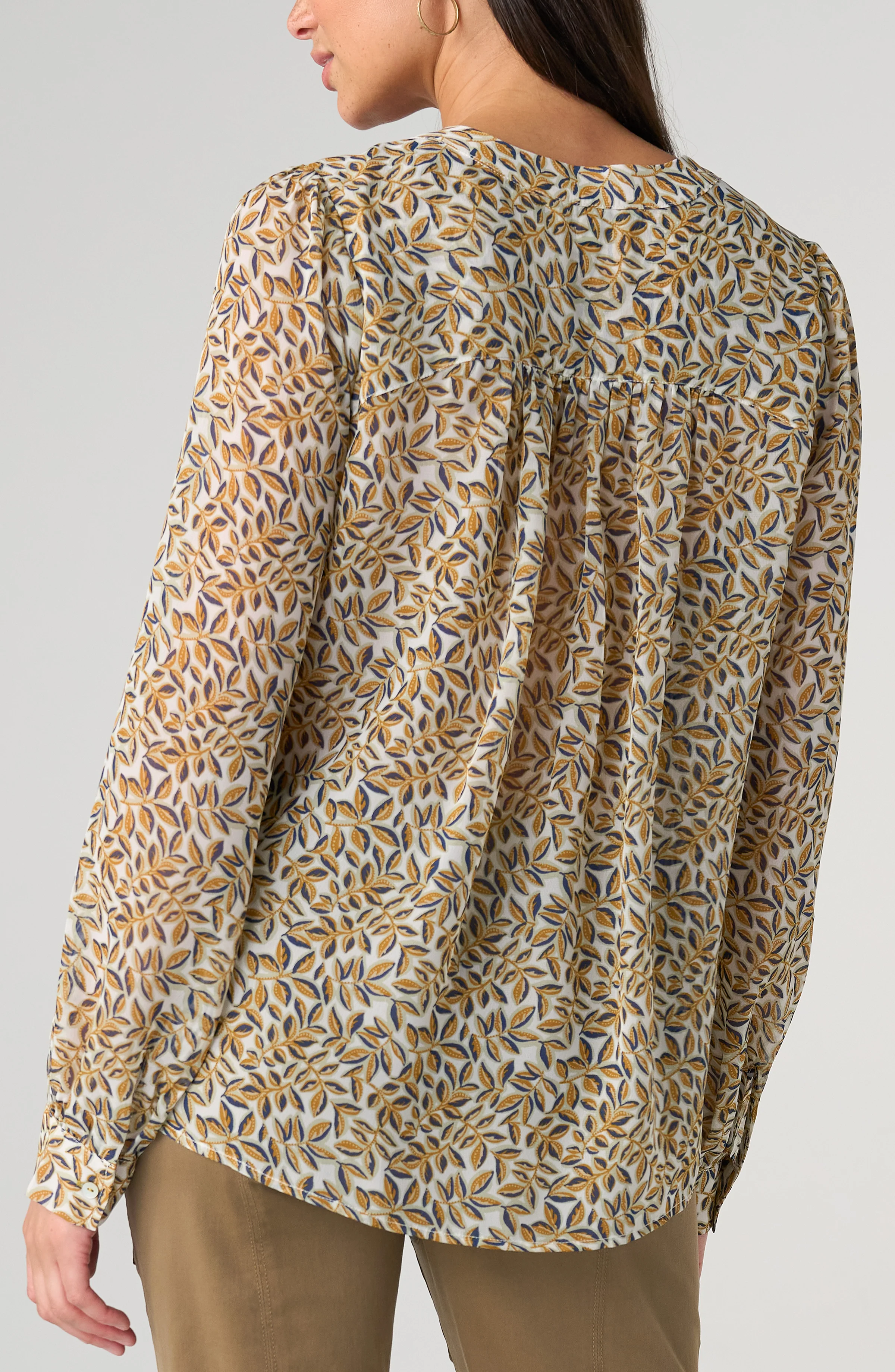 LONG SLEEVE LACE UP WOVEN BLOUSE - Image 3