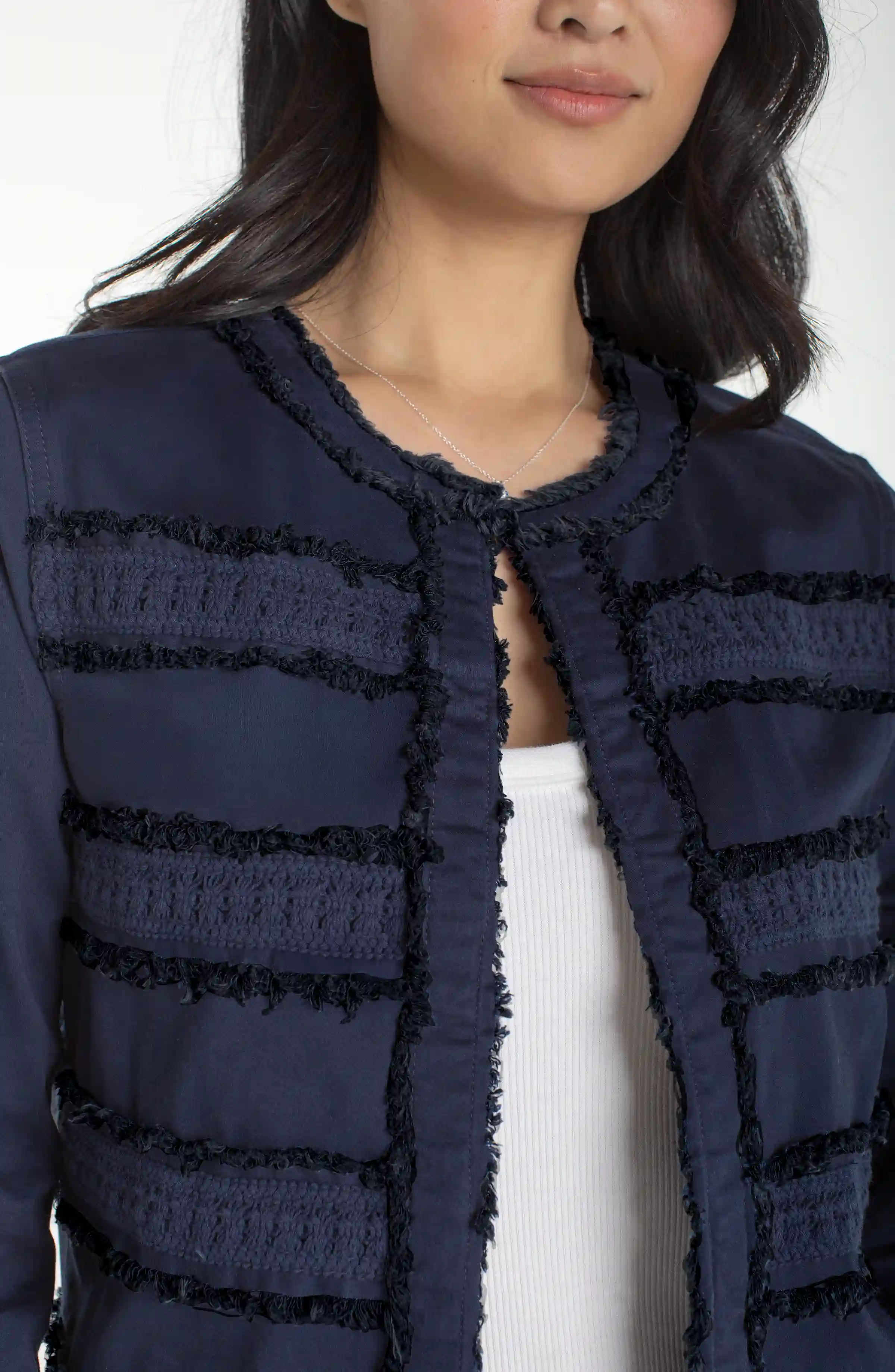 COLLARLESS JACKET WITH FRAY & LACE - Image 3
