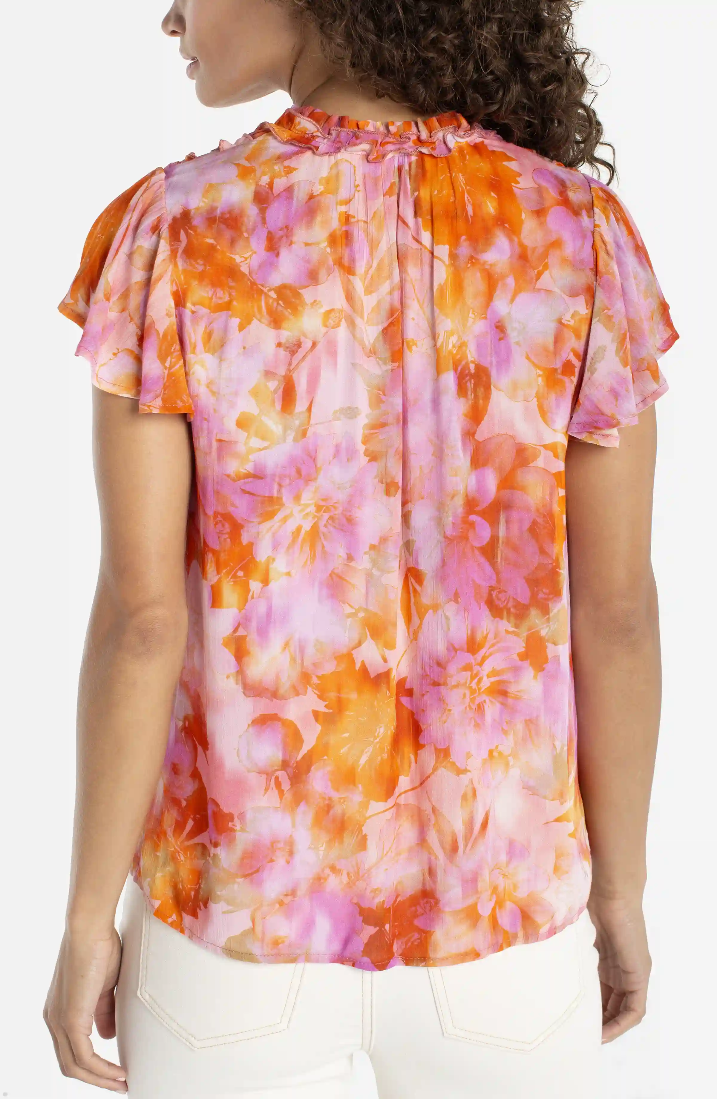 FLUTTER SLEEVE WOVEN BLOUSE W/ RUFFLES - Image 2