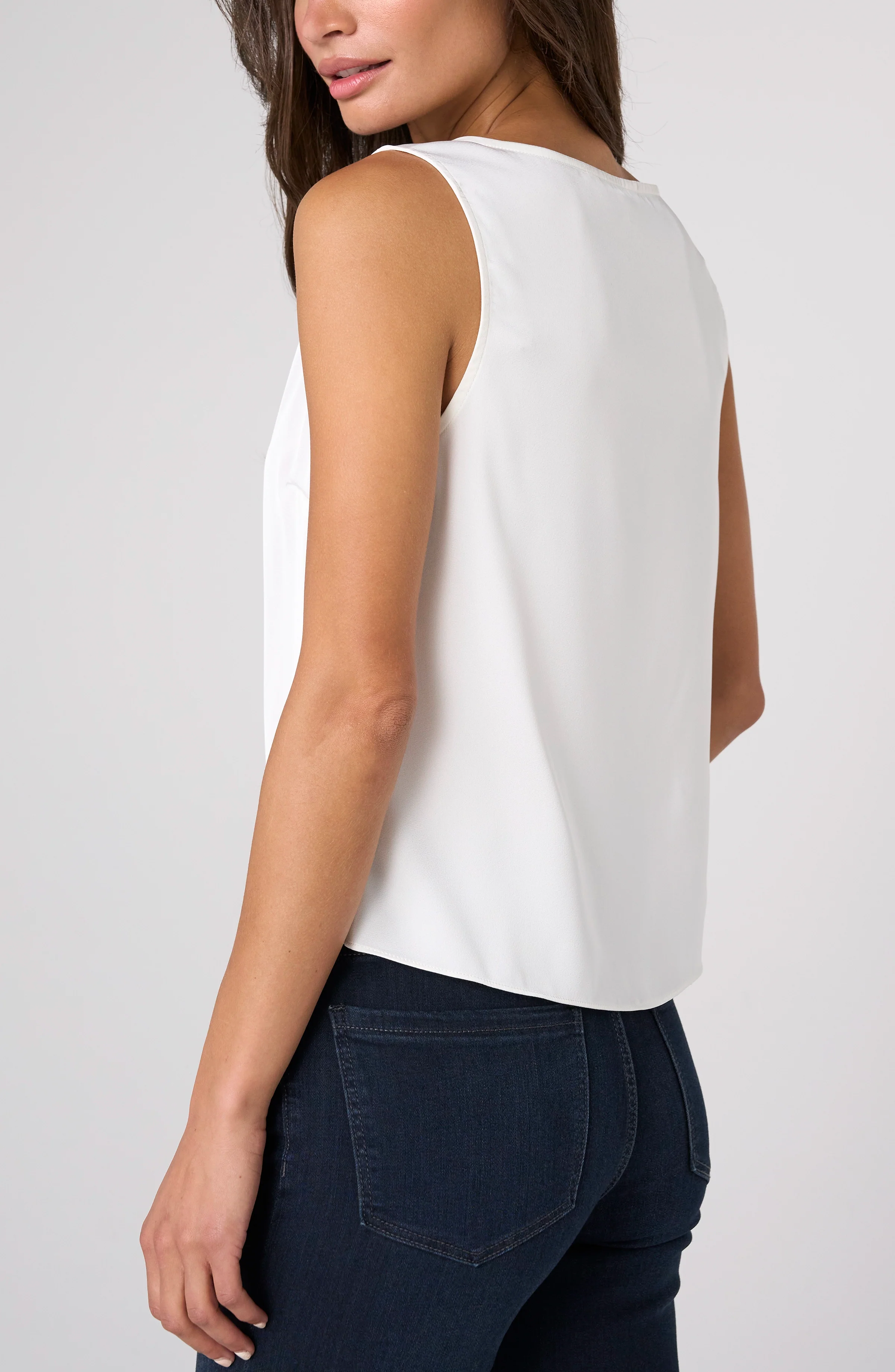 V-NECK WOVEN TANK W/ LACE TRIM - Image 2
